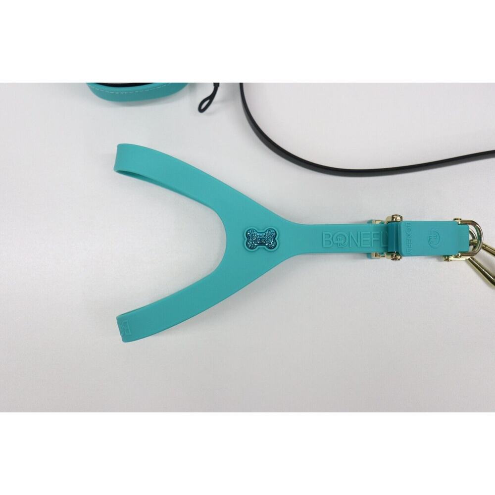 BONEFLY Boneflex Teal XXS HARNESS Aqua Swarovski & Flexfly LEASH -50" - Picture 4 of 9